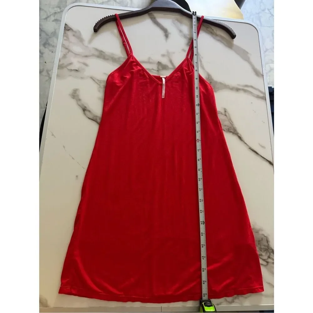 Free People Women Red Adjustable Strap Slip Lounge Mini Dress XS Boho Casual